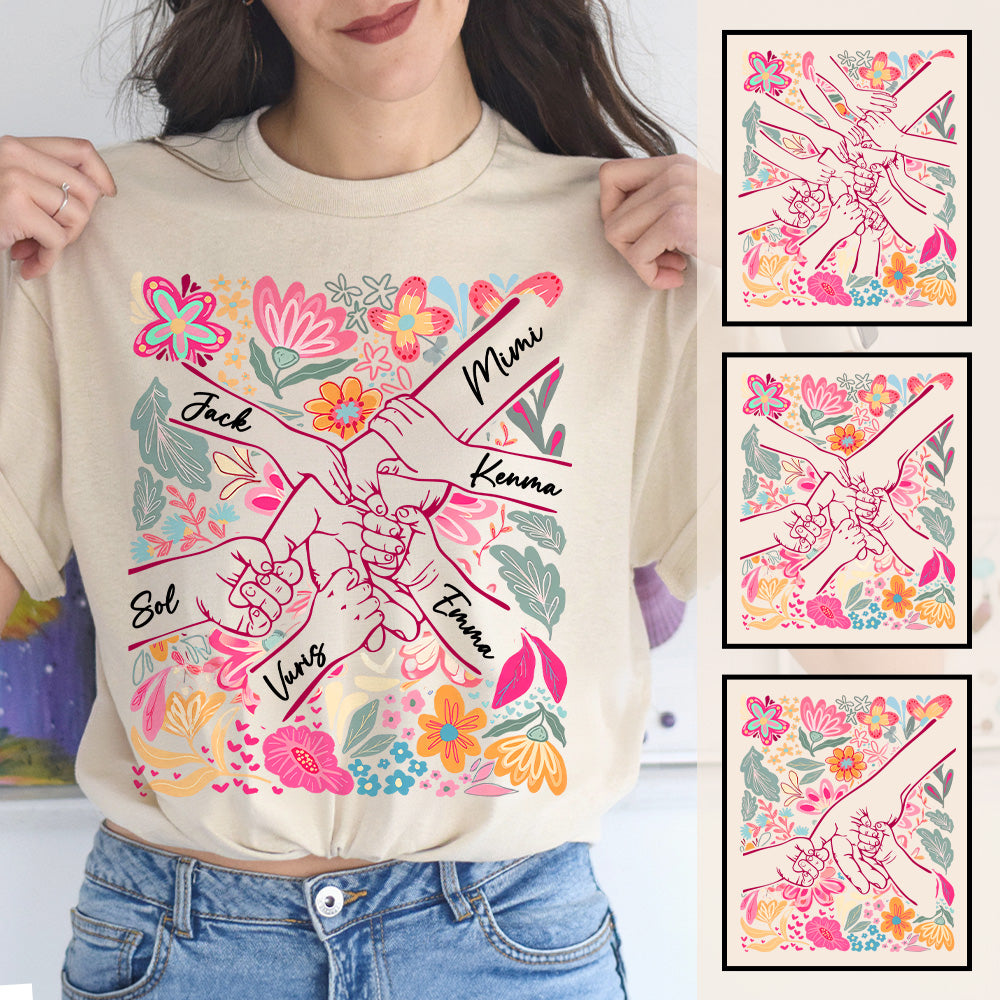 Personalized Hands Boho Floral Mom, Grandma and Childs Shirts - Mother's Day Mama Tee, Custom Name Hand Kid Names, Gift Best Mom Ever T24