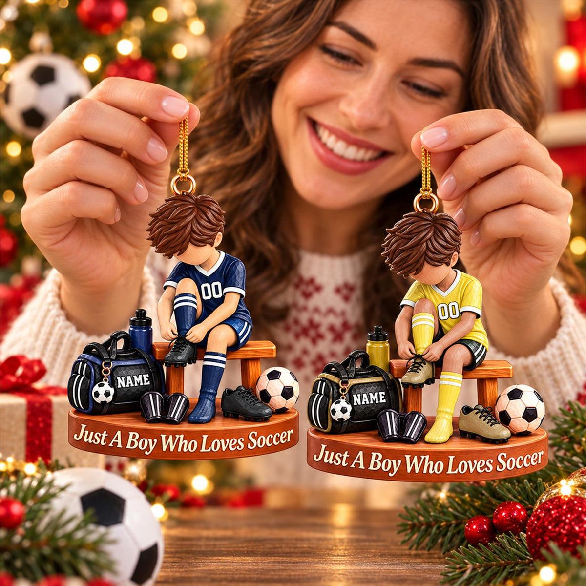 Personalized Soccer Player Ornament, Custom Name Soccer Player Gift Vr1 Hv01