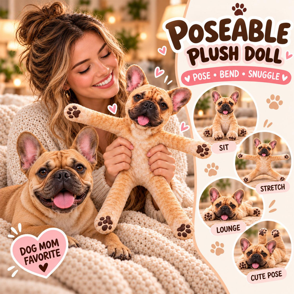 Personalized French Bulldog Photo Pet Squishy Toy Poseable Plush Doll, Funny Gift For Dog Mom, Dad, Cat Lover T1807 Hv01 TL06
