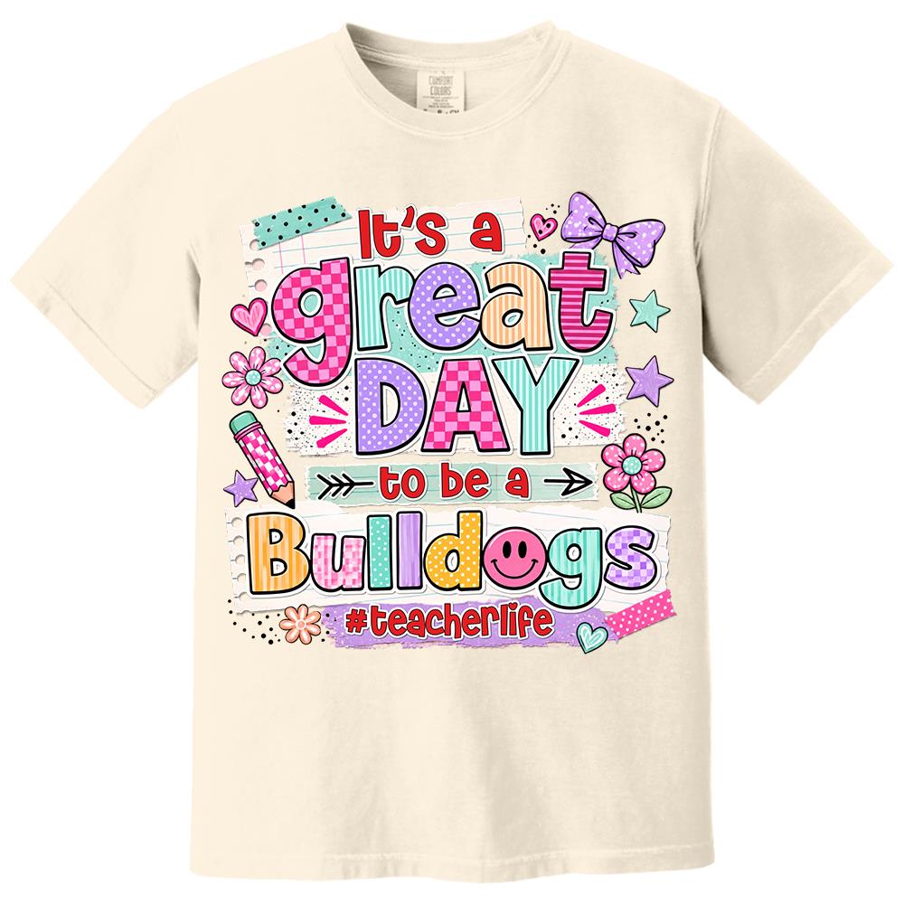 Striped Neon It's A Great Day To Be A Bulldog Personalized School Mascot Retro Stripe Shirt For Teacher Hv01