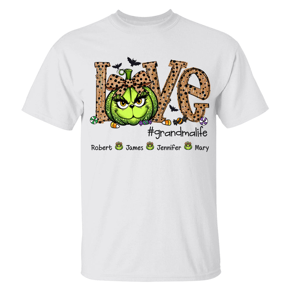 Personalized Grandma Life Halloween Green Pumpkin For Give Nana And Kids Shirt