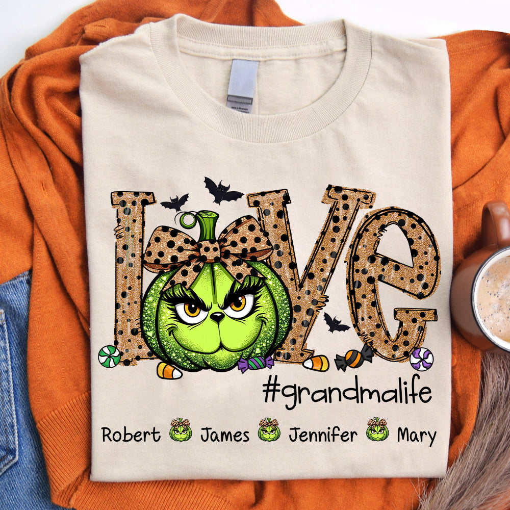 Personalized Grandma Life Halloween Green Pumpkin For Give Nana And Kids Shirt