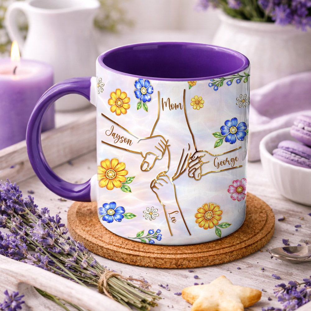 Personalized You Hold Our Hands Also Our Hearts Mug, 3D Inflated Effect Printed Mug, Personalized Holding Mom's Hands, Mother's Day Nana Grandma Vr2