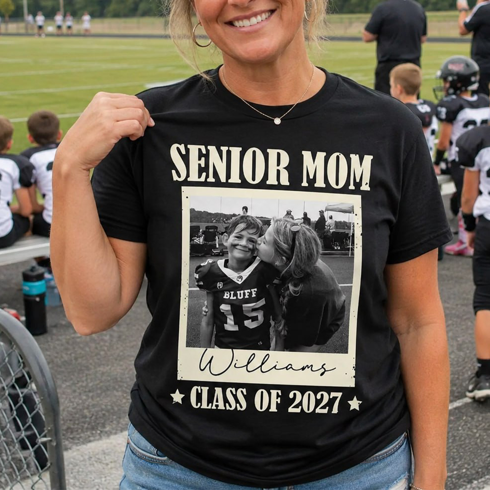Senior Football Mom - Personalized Shirt For Football Mom Grandma Custom Football Player Photo NA04