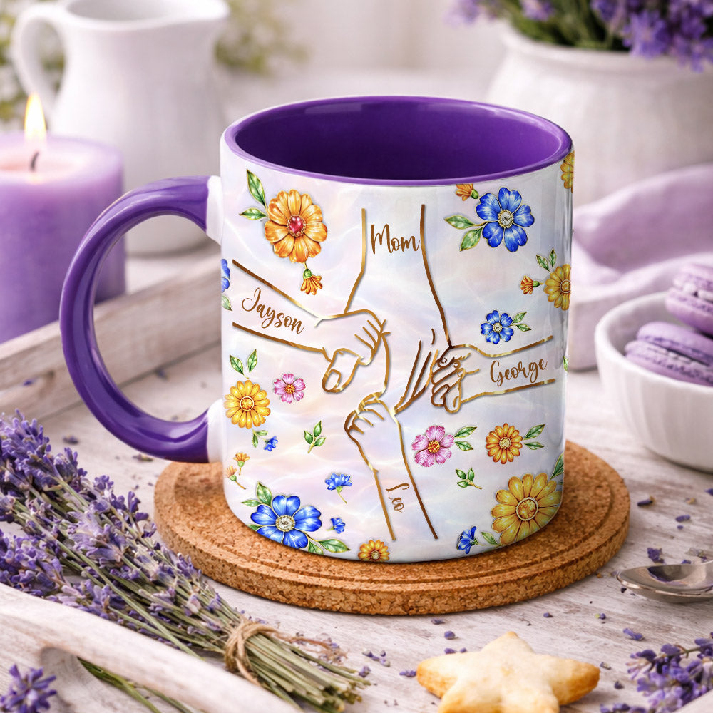 Personalized You Hold Our Hands Also Our Hearts Mug, 3D Inflated Effect Printed Mug, Personalized Holding Mom's Hands, Mother's Day Nana Grandma