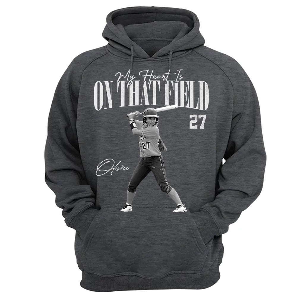 My Heart Is On That Field - Washed Tee Retro Bootleg Shirt For Softball Players T1807 Li29