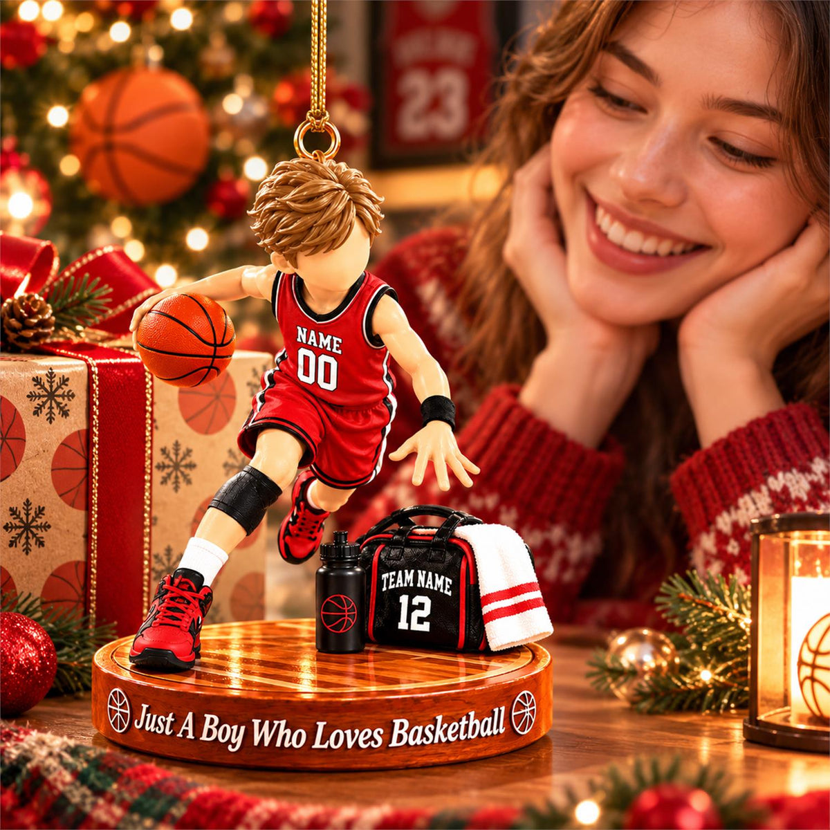 Just A Boy Who Loves Basketball Ornament, Personalized Basketball Christmas Ornament, Custom Name Gift Na02 Hv01
