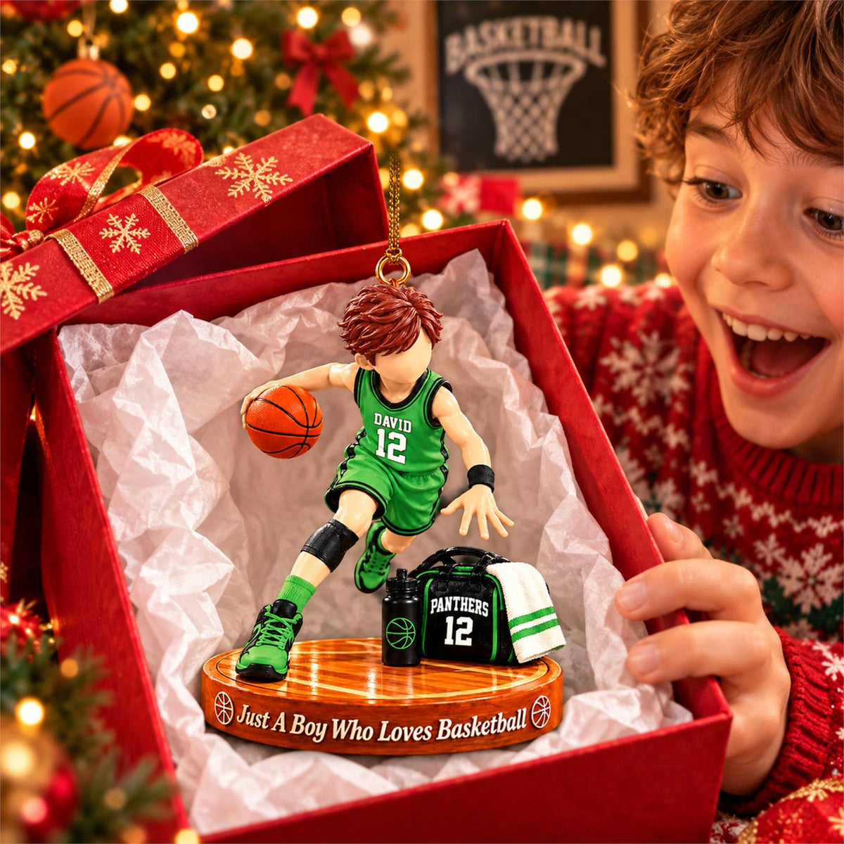 Just A Boy Who Loves Basketball Ornament, Personalized Basketball Christmas Ornament, Custom Name Gift Na02 Hv01