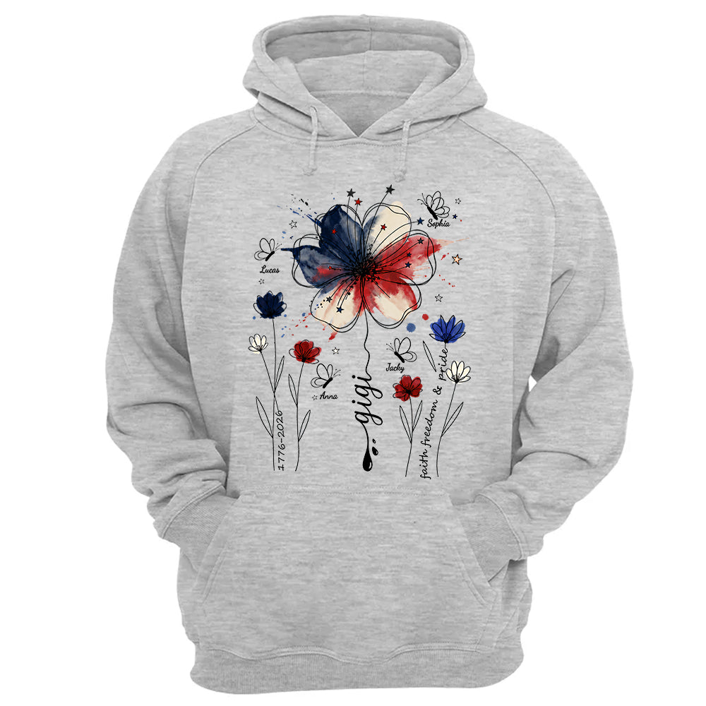Personalized Grandma Shirt USA 250th Anniversary, Boho Floral Patriotic Tee, Custom Names Gift For Grandma Mom T1807 TH23