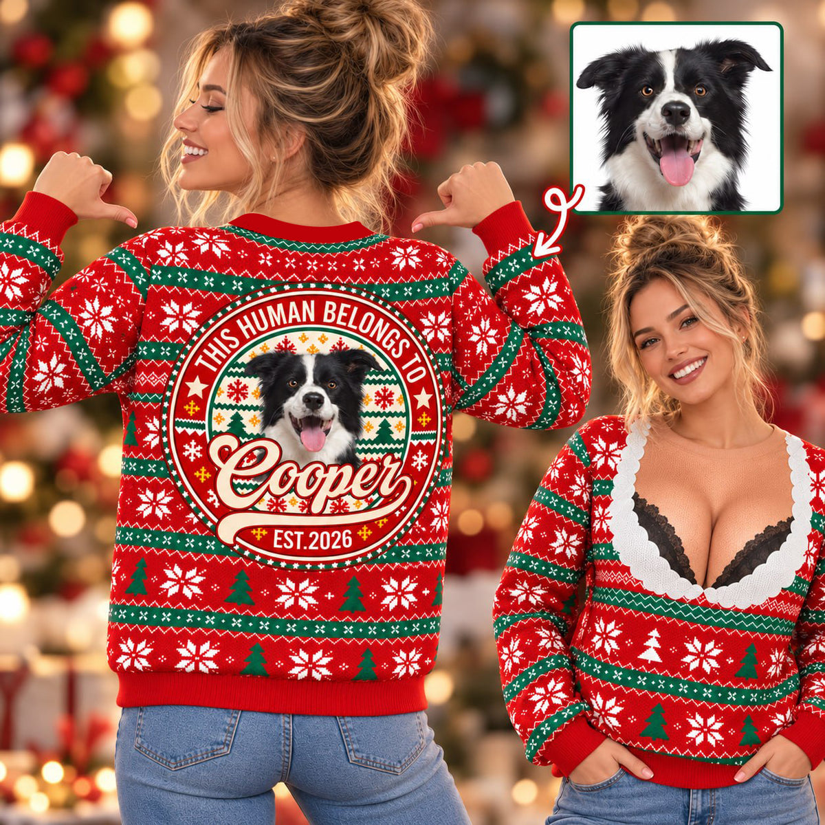 Personalized This Human Belongs To Christmas Shirt, Custom Pet Photo & Name, Funny Dog Lover Christmas Gift T1807 T24