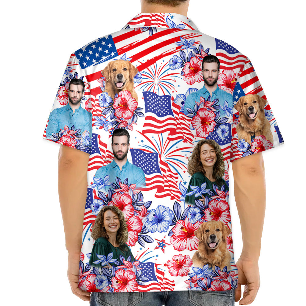 Custom Photo American Flag Hawaiian Shirt, Personalized Shirt