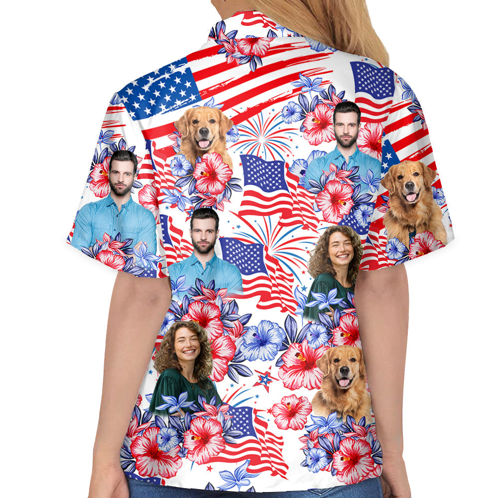 Custom Photo American Flag Hawaiian Shirt, Personalized Shirt