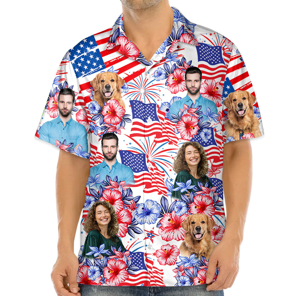Custom Photo American Flag Hawaiian Shirt, Personalized Shirt
