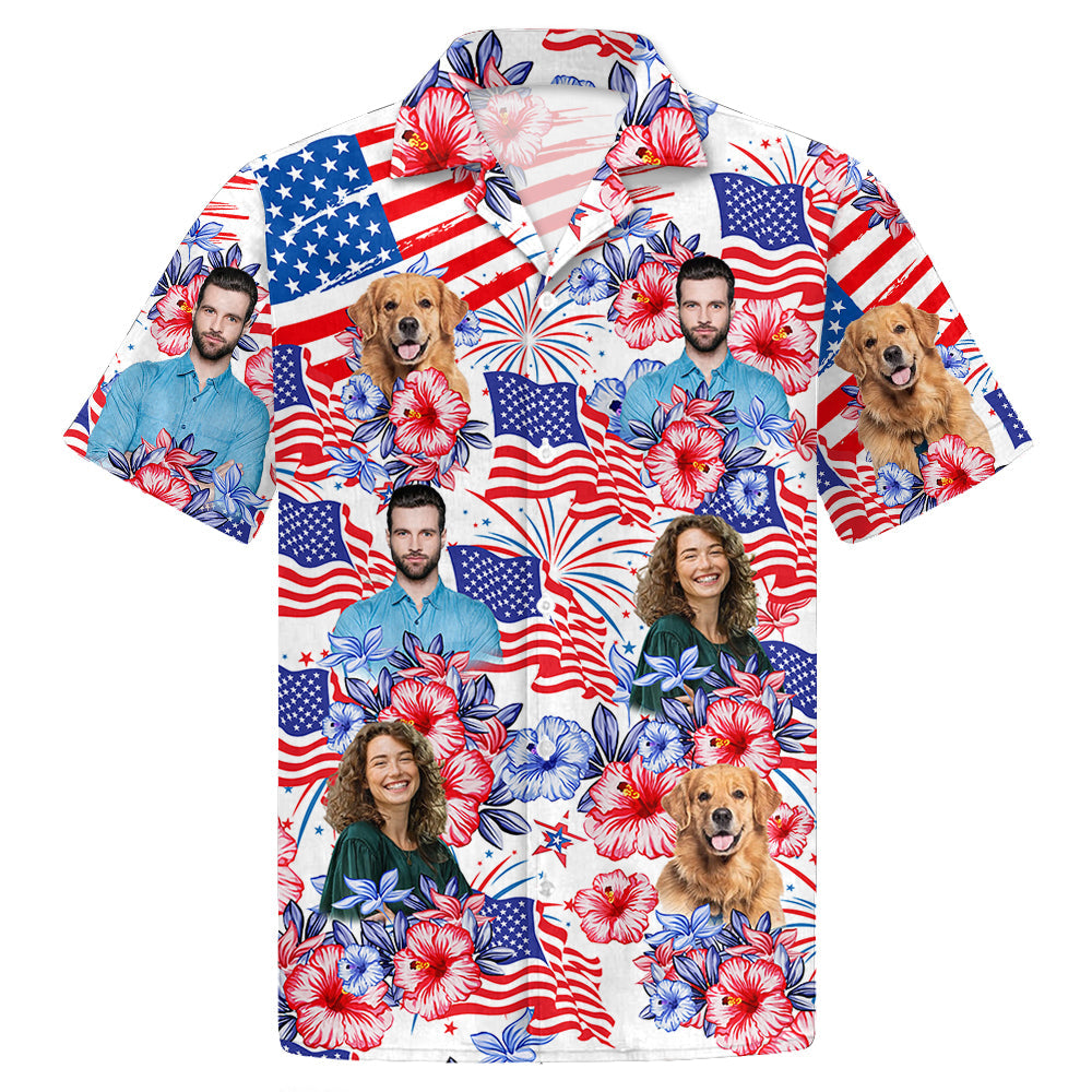 Custom Photo American Flag Hawaiian Shirt, Personalized Shirt