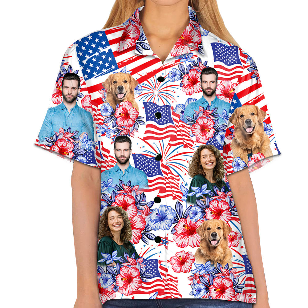Custom Photo American Flag Hawaiian Shirt, Personalized Shirt