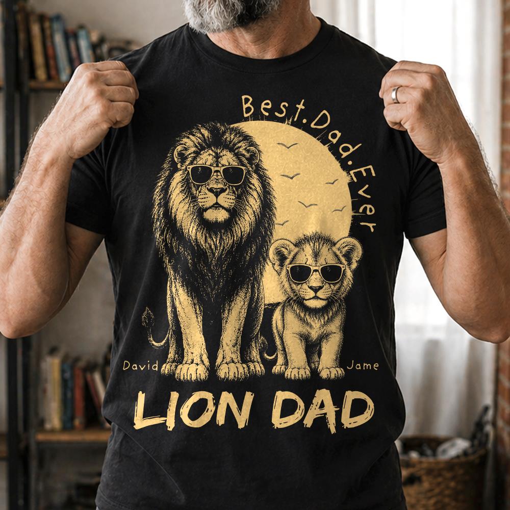 Retro Vintage Lion Dad And Kids Daddy Protector - Personalized Shirt - Cool Father's Day Gift For Dad, Husband Hv01 Vr1
