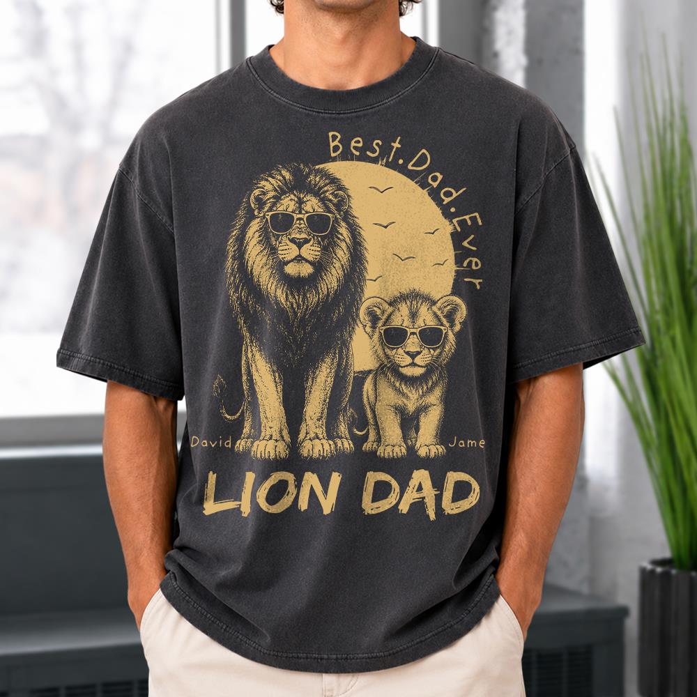 Retro Vintage Lion Dad And Kids Daddy Protector - Personalized Shirt - Cool Father's Day Gift For Dad, Husband Hv01 Vr1