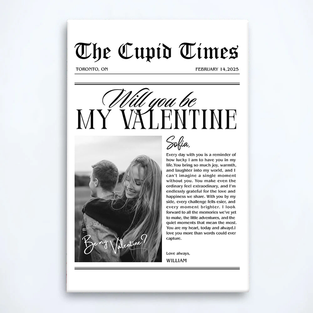 Valentines Day Newspaper Poster Canvas Personalized Valentines Gift For Couple Li29