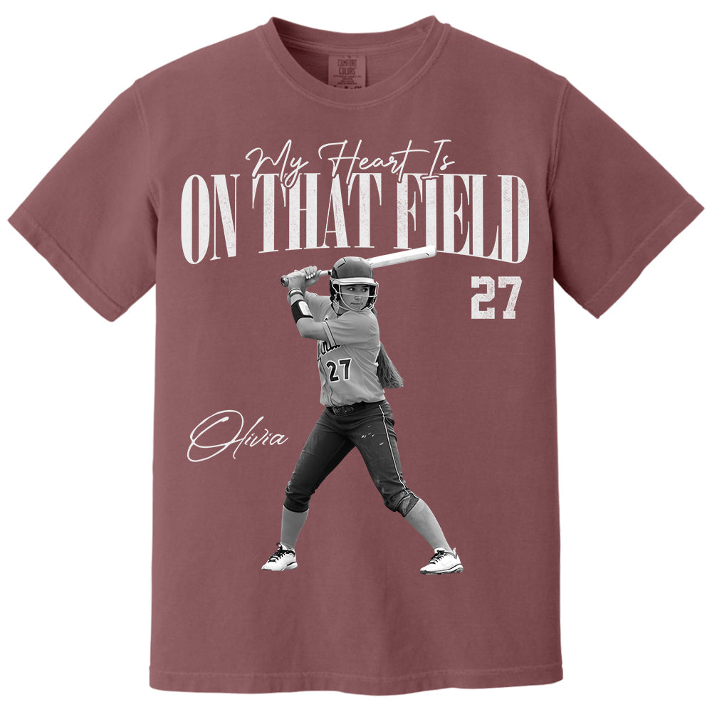 My Heart Is On That Field - Washed Tee Retro Bootleg Shirt For Softball Players T1807 Li29