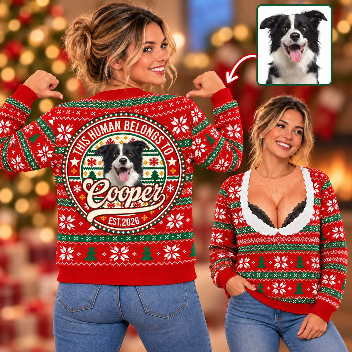Personalized This Human Belongs To Christmas Shirt, Custom Pet Photo & Name, Funny Dog Lover Christmas Gift T1807 T24