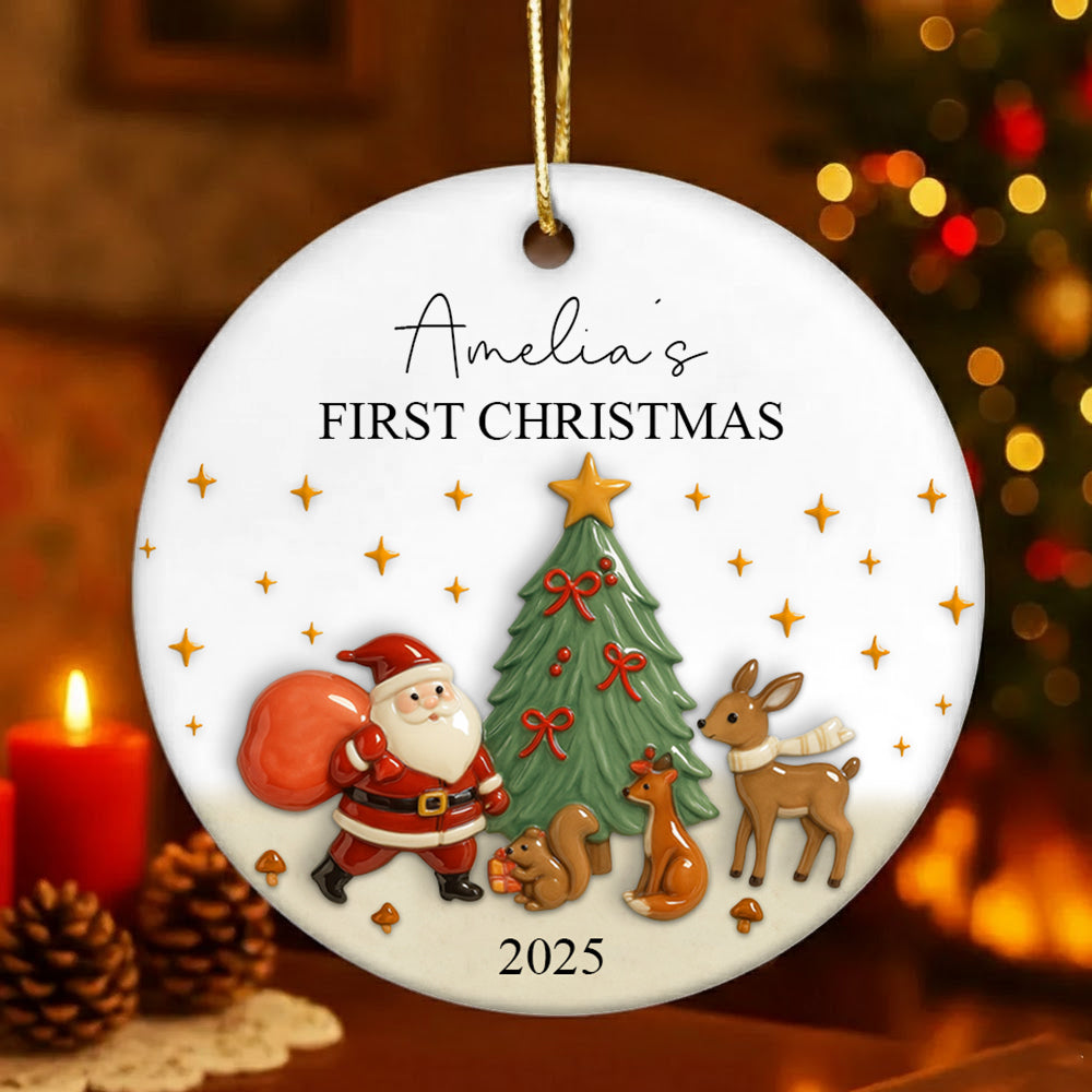Baby's First Christmas Decoration | Keepsake Christmas Bauble Gift Ceramic Ornament | Personalised Baby's 1st Christmas Scene Decoration