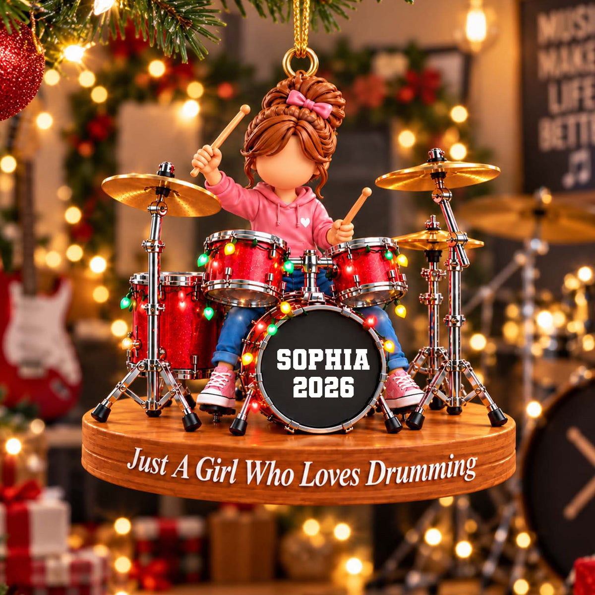 Custom Just A Girl Who Loves Drumming Ornament, Christmas Gifts For Drummer L0411 Pt99