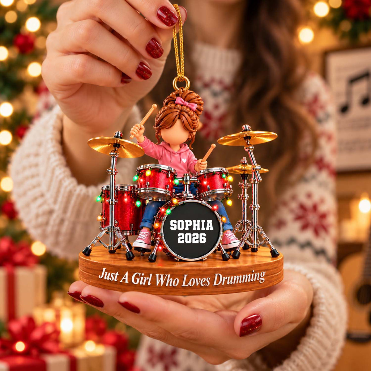 Custom Just A Girl Who Loves Drumming Ornament, Christmas Gifts For Drummer L0411 Pt99