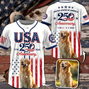 Custom Upload Photo Golden Retriever USA 250th Anniversary Baseball Jersey 1776-2026 Patriotic Dog Lovers Shirt Pt99