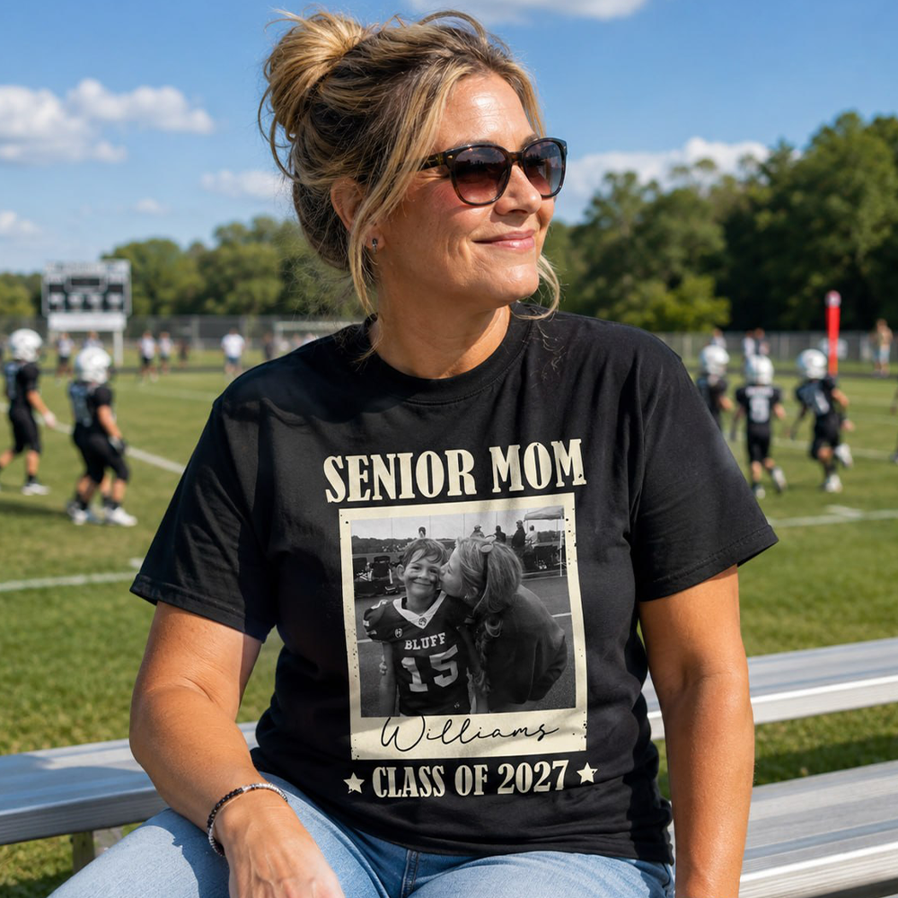 Senior Football Mom - Personalized Shirt For Football Mom Grandma Custom Football Player Photo NA04