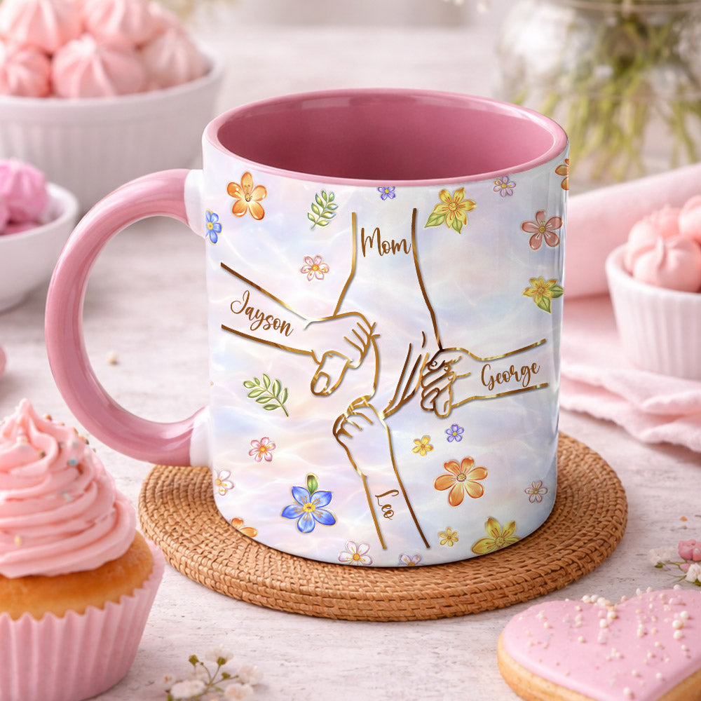 Personalized You Hold Our Hands Also Our Hearts Mug, 3D Inflated Effect Printed Mug, Personalized Holding Mom's Hands, Mother's Day Nana Grandma Vr2