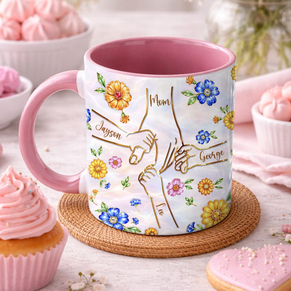 Personalized You Hold Our Hands Also Our Hearts Mug, 3D Inflated Effect Printed Mug, Personalized Holding Mom's Hands, Mother's Day Nana Grandma