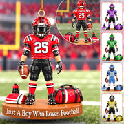 Luxury Personalized Football Player Christmas Ornament, Custom Name, Number & Uniform Colors, Just a Boy Who Loves Football Gift Hv01