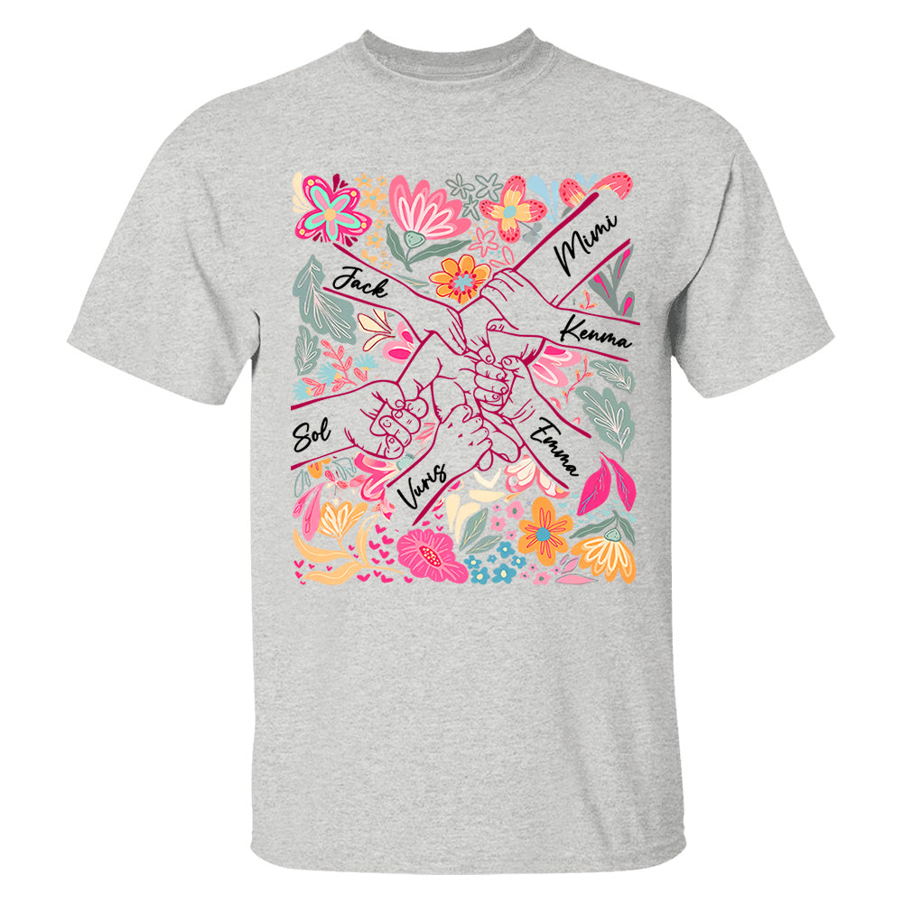 Personalized Hands Boho Floral Mom, Grandma and Childs Shirts - Mother's Day Mama Tee, Custom Name Hand Kid Names, Gift Best Mom Ever T24