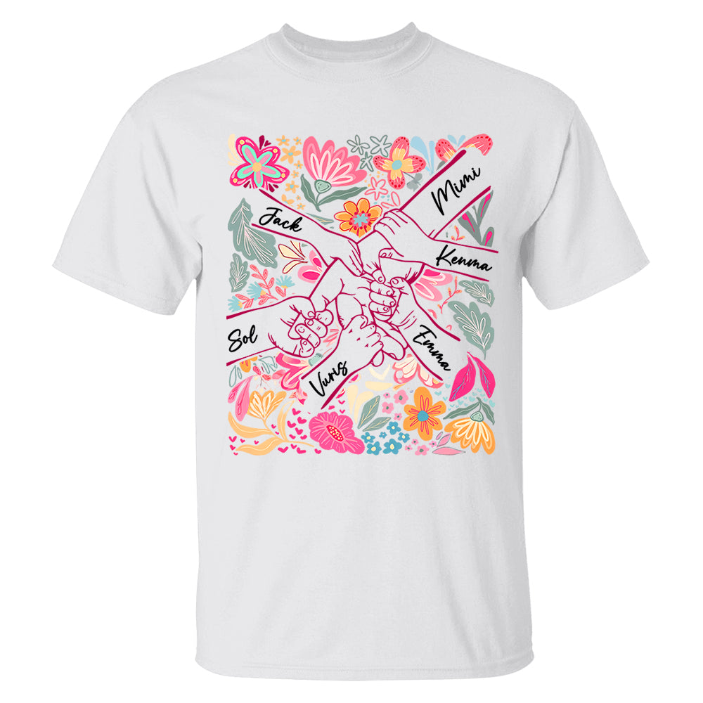 Personalized Hands Boho Floral Mom, Grandma and Childs Shirts - Mother's Day Mama Tee, Custom Name Hand Kid Names, Gift Best Mom Ever T24