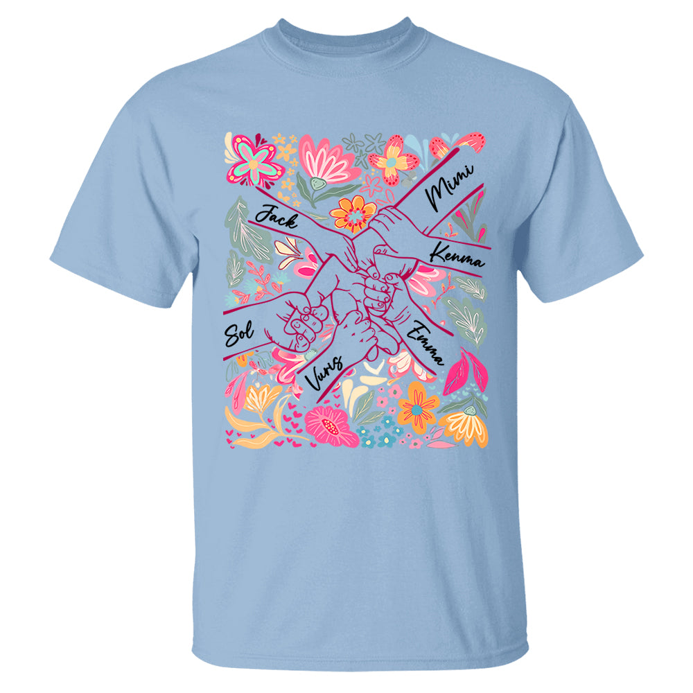 Personalized Hands Boho Floral Mom, Grandma and Childs Shirts - Mother's Day Mama Tee, Custom Name Hand Kid Names, Gift Best Mom Ever T24