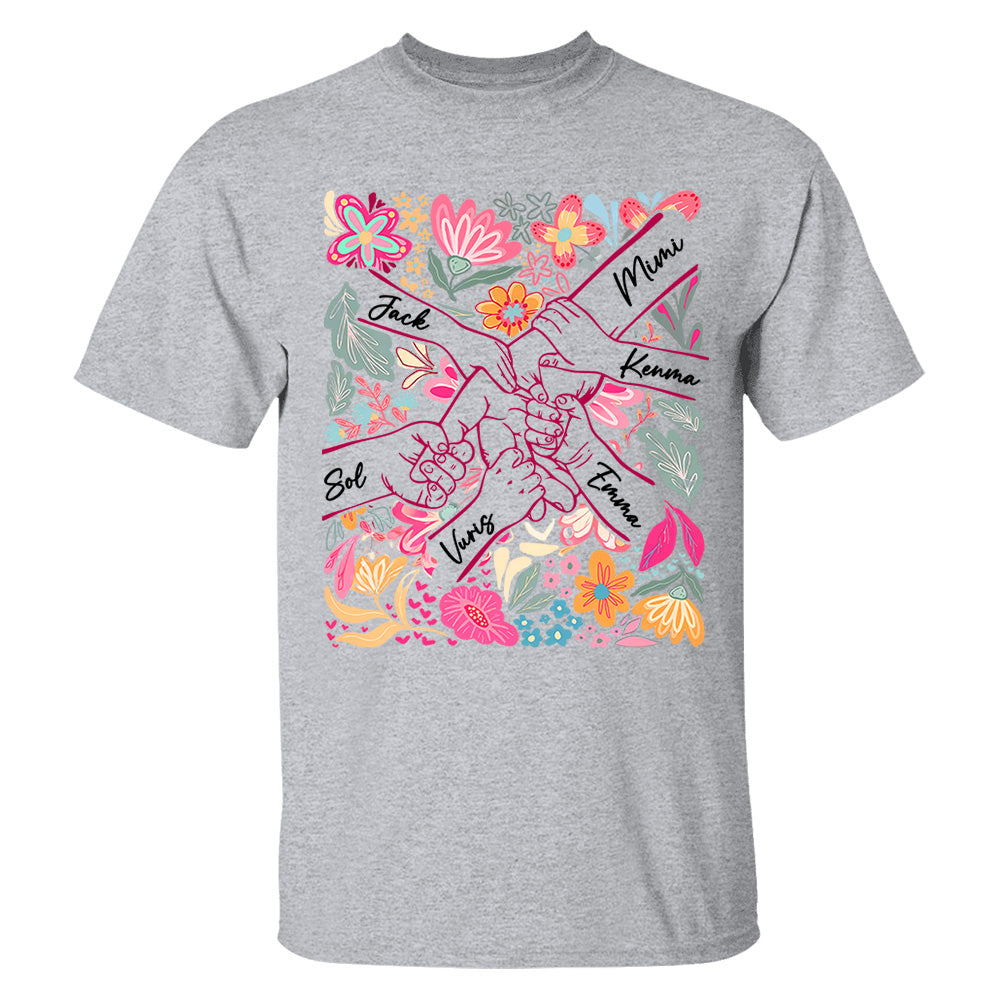 Personalized Hands Boho Floral Mom, Grandma and Childs Shirts - Mother's Day Mama Tee, Custom Name Hand Kid Names, Gift Best Mom Ever T24