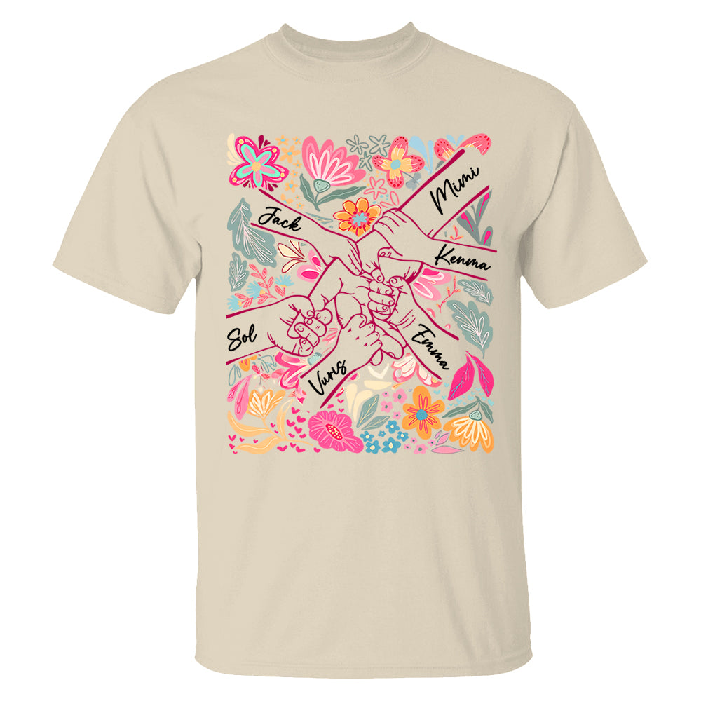 Personalized Hands Boho Floral Mom, Grandma and Childs Shirts - Mother's Day Mama Tee, Custom Name Hand Kid Names, Gift Best Mom Ever T24