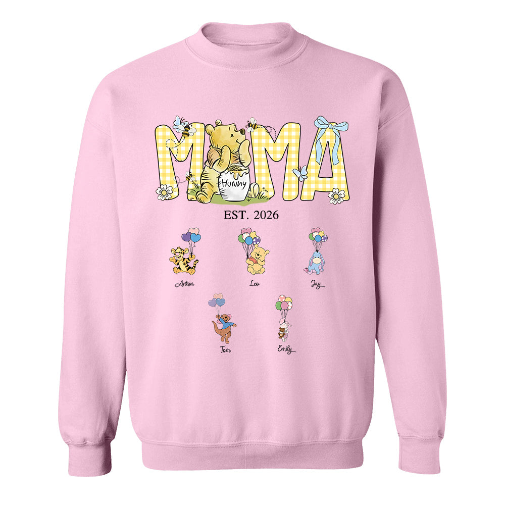 Custom Mama Bear Est And Grandkids Heart Shirts, Mama Est with Name On The Sleeve, Personalized Shirt Gift For Mom, Grandma, Custom Mother's Day Sweatshirt Shirt MI209