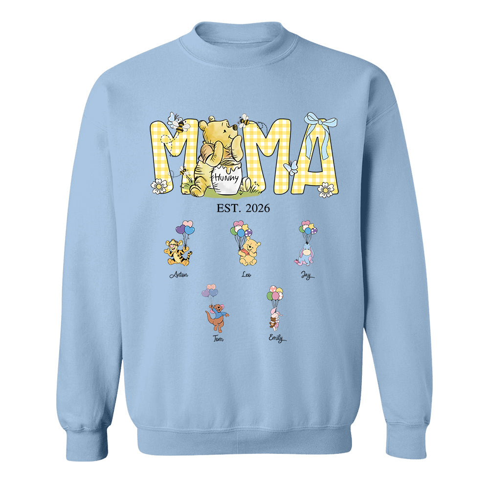 Custom Mama Bear Est And Grandkids Heart Shirts, Mama Est with Name On The Sleeve, Personalized Shirt Gift For Mom, Grandma, Custom Mother's Day Sweatshirt Shirt MI209