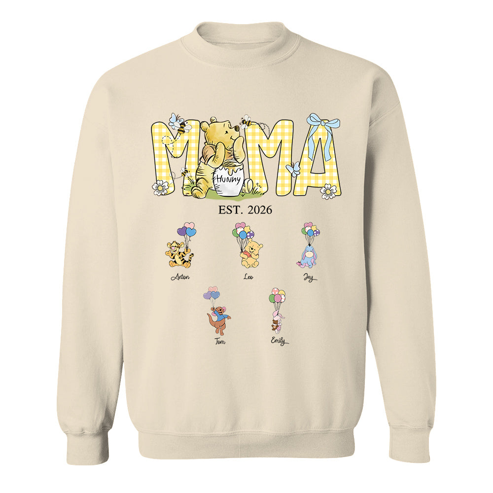 Custom Mama Bear Est And Grandkids Heart Shirts, Mama Est with Name On The Sleeve, Personalized Shirt Gift For Mom, Grandma, Custom Mother's Day Sweatshirt Shirt MI209