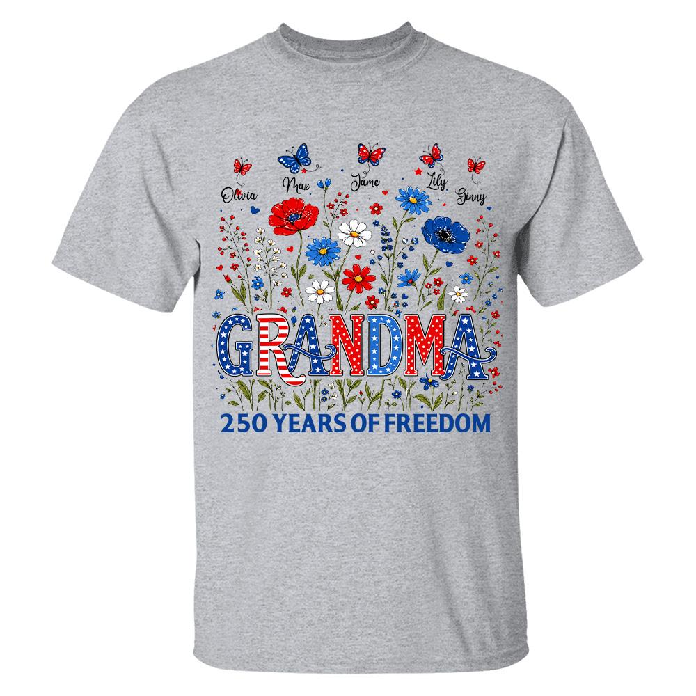 Personalized Grandma Shirt USA 250th Anniversary, Boho Floral Patriotic Tee, Custom Names Gift For Grandma Na02 Hv01