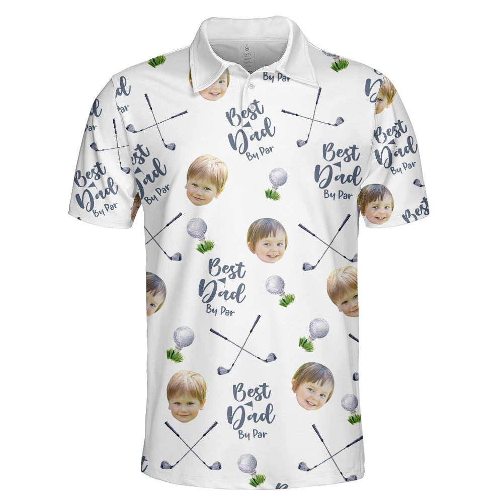 Best Dad By Par - Personalized Polo Shirt with Face, Customized Polo for Golfer, Great Gift for Dad, Father, Golf Gift for Men, Golf Shirt