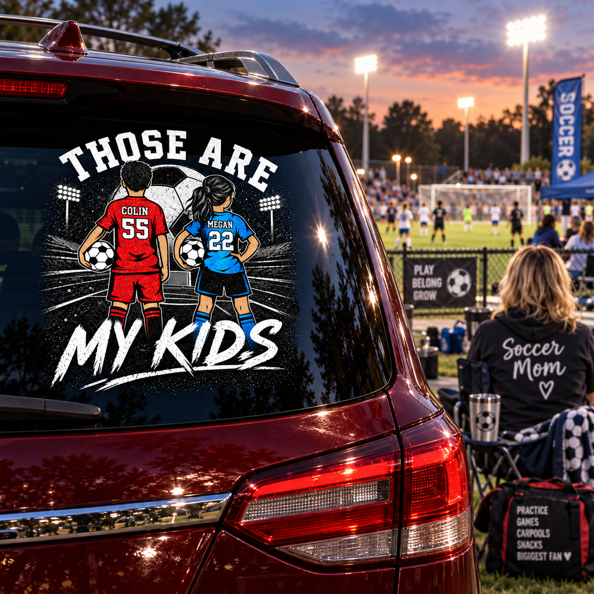 Personalized Those Are My Kids Car Decal, Custom Soccer Player Sticker, Gift for Sports Moms and Dads T1807