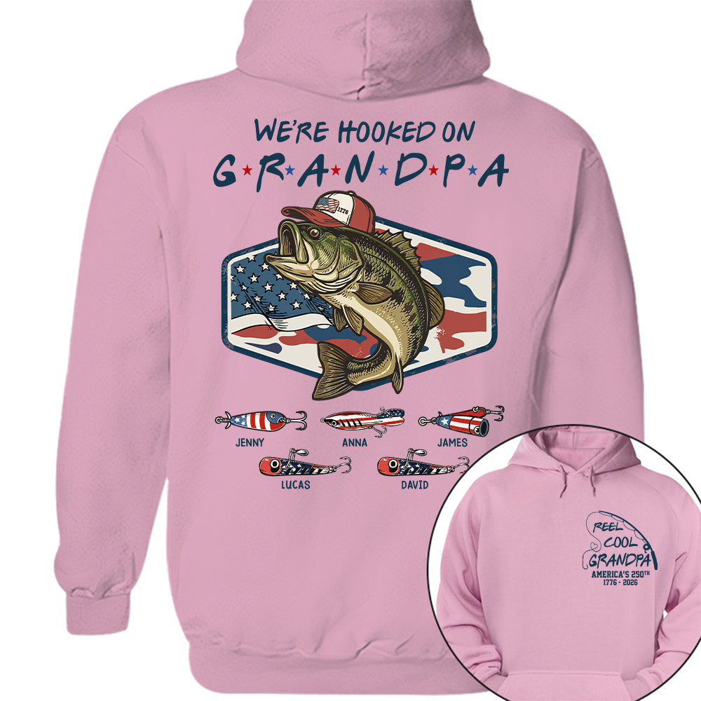 Reel Cool Grandpa T-Shirt – Personalized Fishing Grandpa Shirt, USA 250th Anniversary 1776-2026 Na02 Hv01