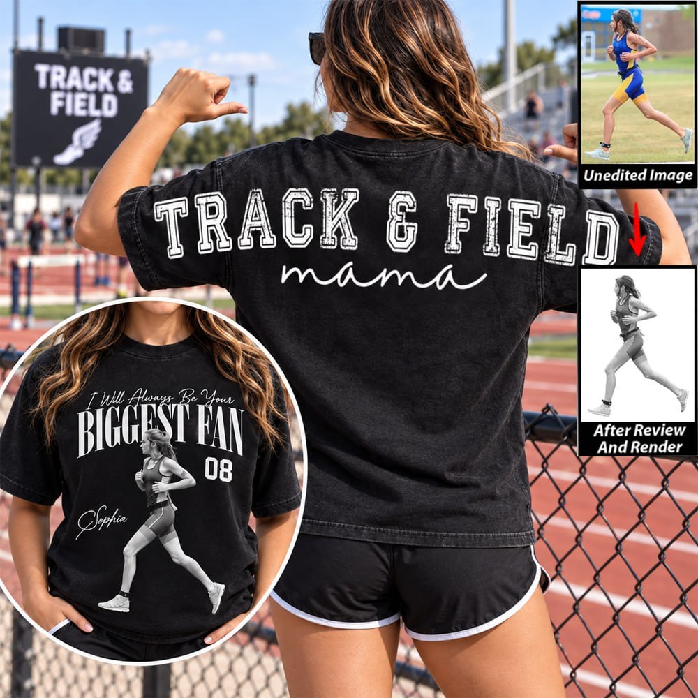 Personalized I'll Always Be Your Biggest Fan Shirt, Custom Player Photo & Number Shirt, Track and Field Mom Gift T1807