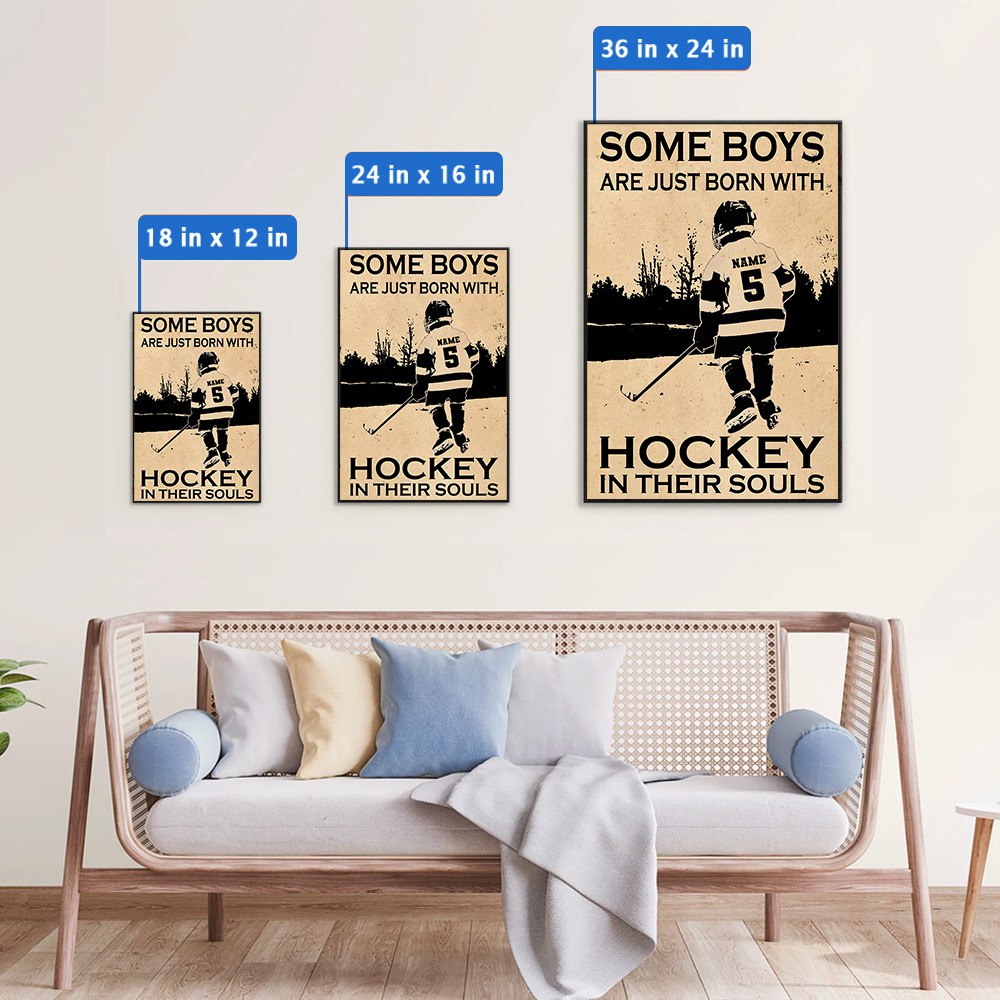 Custom Upload Photo Some Boys Are Just Born With Hockey In Their Souls Poster Canvas