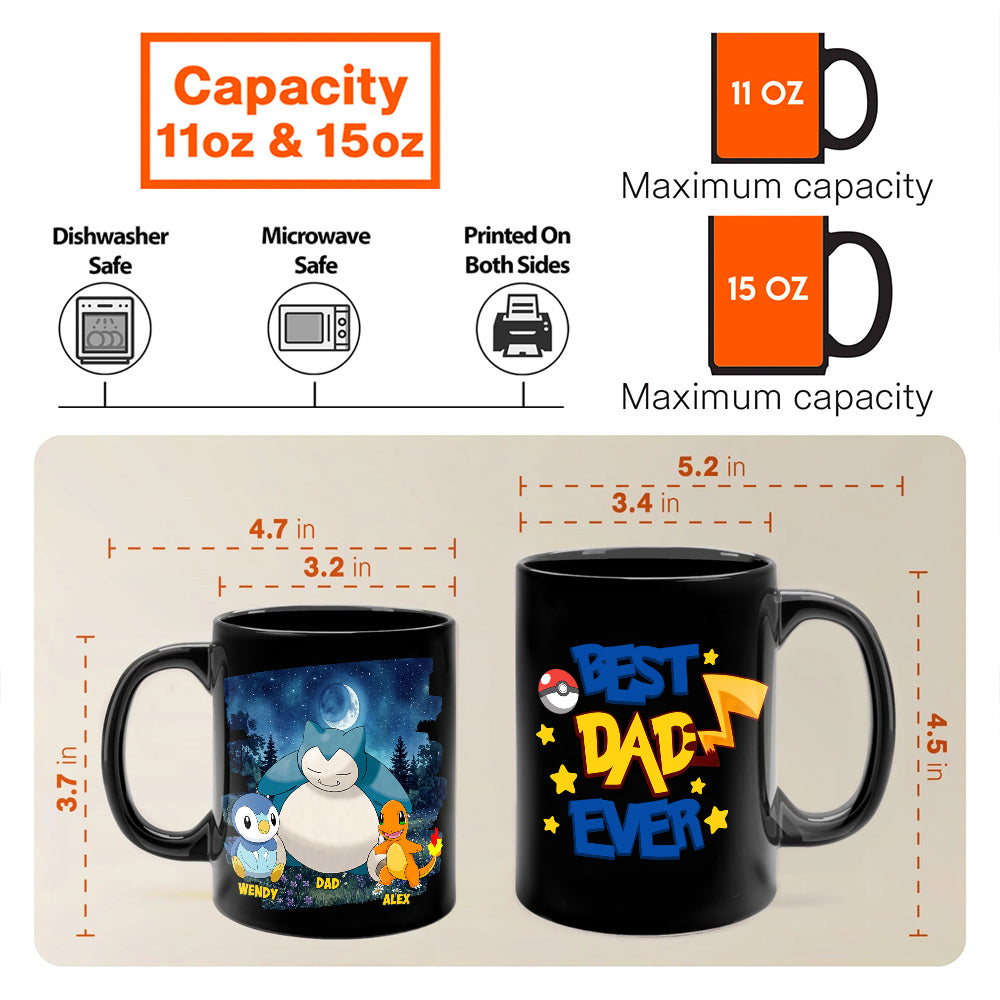 Best Dad Ever Pokemon Mug, Personalized Dad with Kid Names Cup, Father’s Day Stoneware Mug, Gift For Dad Husband MI209 Hv01
