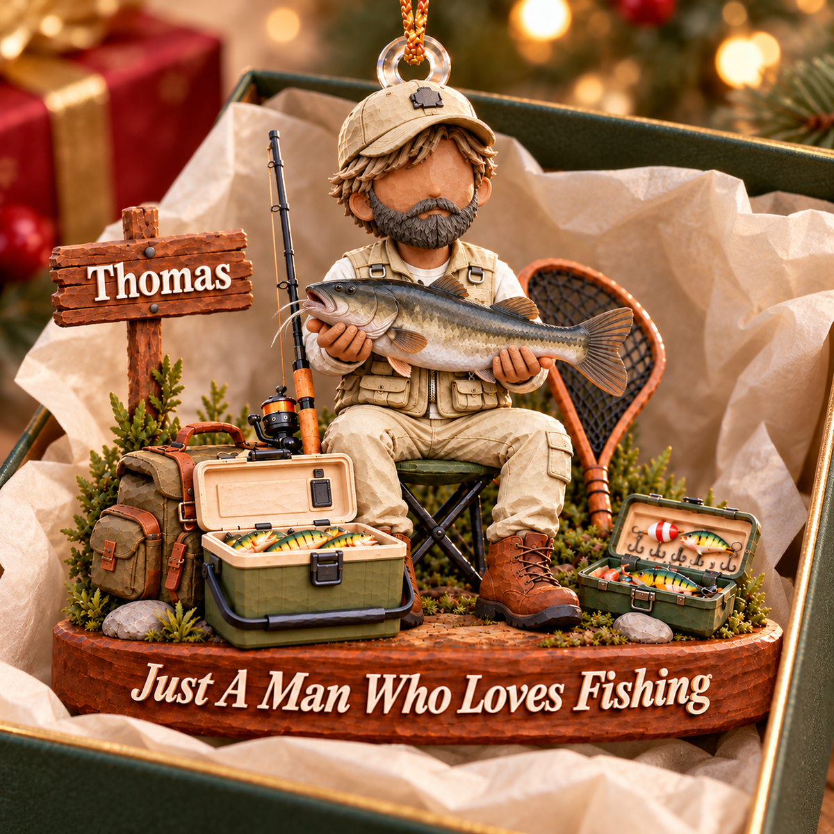 Just A Man Who Loves Fishing, Personalized Fishing Ornament, Custom Fisherman Name, Gift For Fishing Lovers MI209 T24 NT01