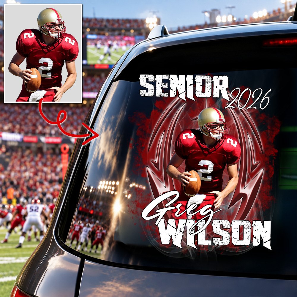 Personalized Football Senior Mom Dad Car Decal, Custom Photo Player Sticker, Gift for Sports Moms and Dads T1807