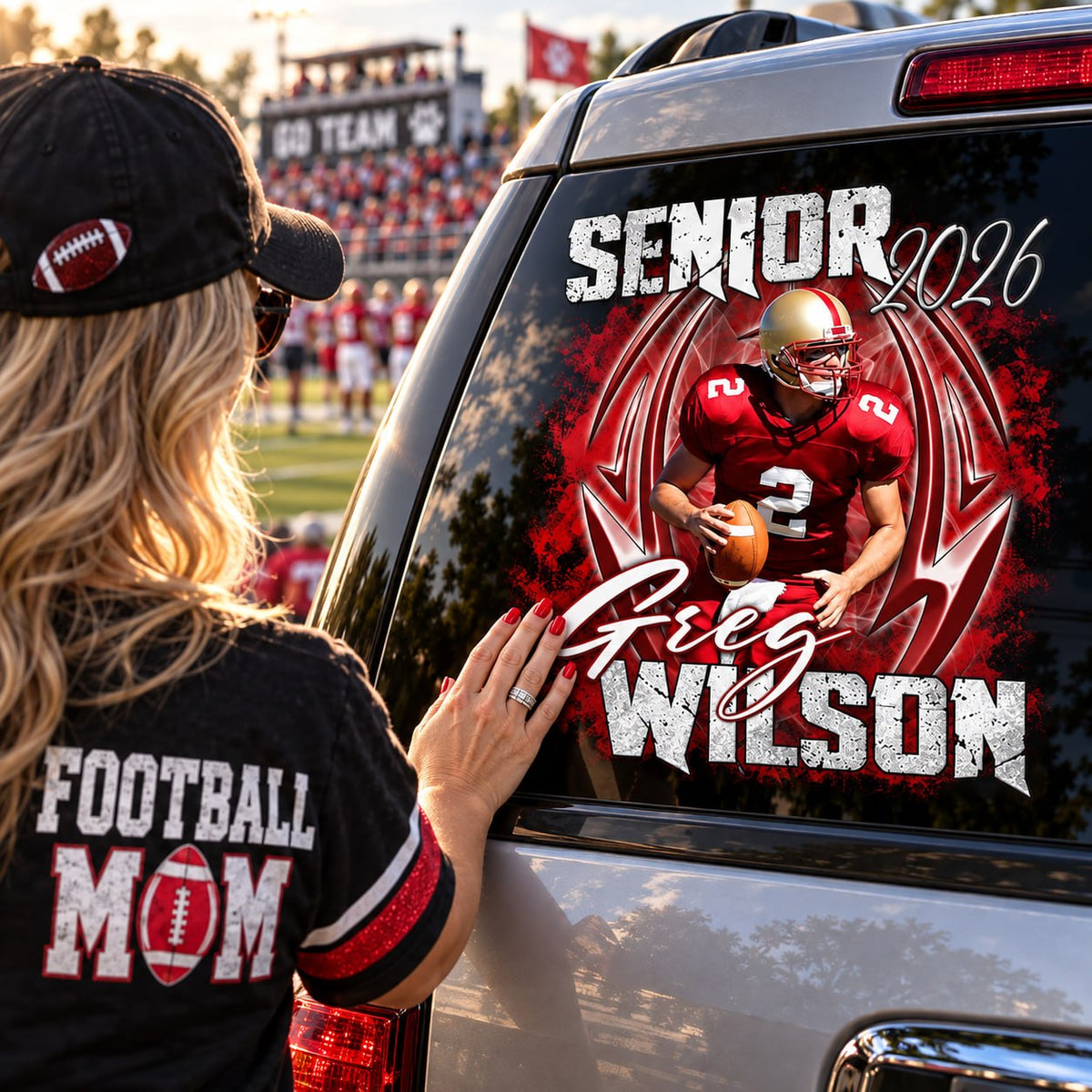 Personalized Football Senior Mom Dad Car Decal, Custom Photo Player Sticker, Gift for Sports Moms and Dads T1807